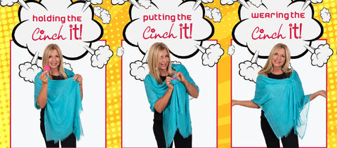 Sofia - The Cinch It! Creator demonstrated three different steps of using Cinch it! into the scarf