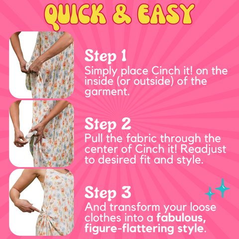 Image of Cinch it! 3 Pack Clothing Clips for Dresses, T-Shirts, Scarves & More Women's Style