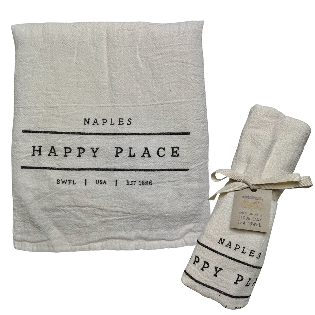 Tea Towel - Happy Place - Naples - SWFL - White
